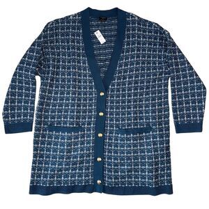 Talbots‎ Women's Plus Blue Plaid Cardigan Sweater V-Neck Long Sleeve